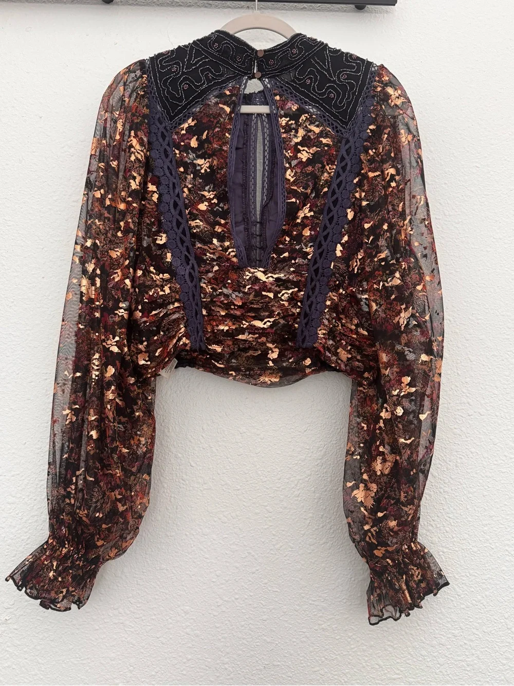 Free People Anthropologie Camille Beaded Crop Top